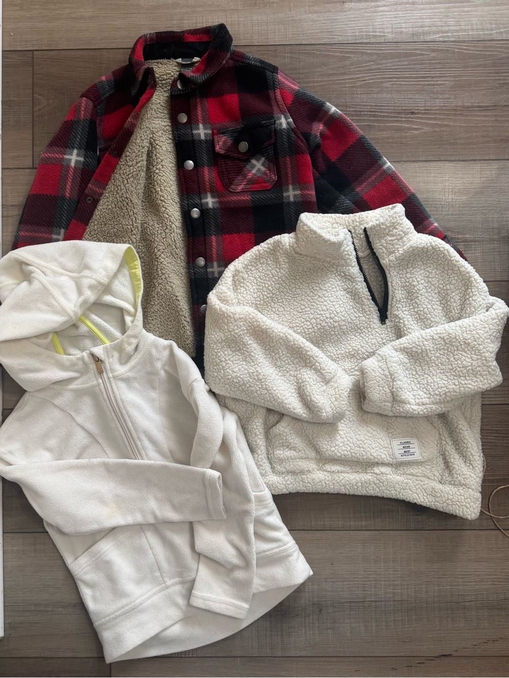 Kids Red & Cream Sherpa Jacket and White Hoodie Set